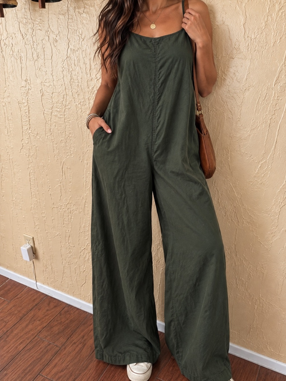 By Together Olive Wide-Leg Sleeveless Jumpsuit with Pockets